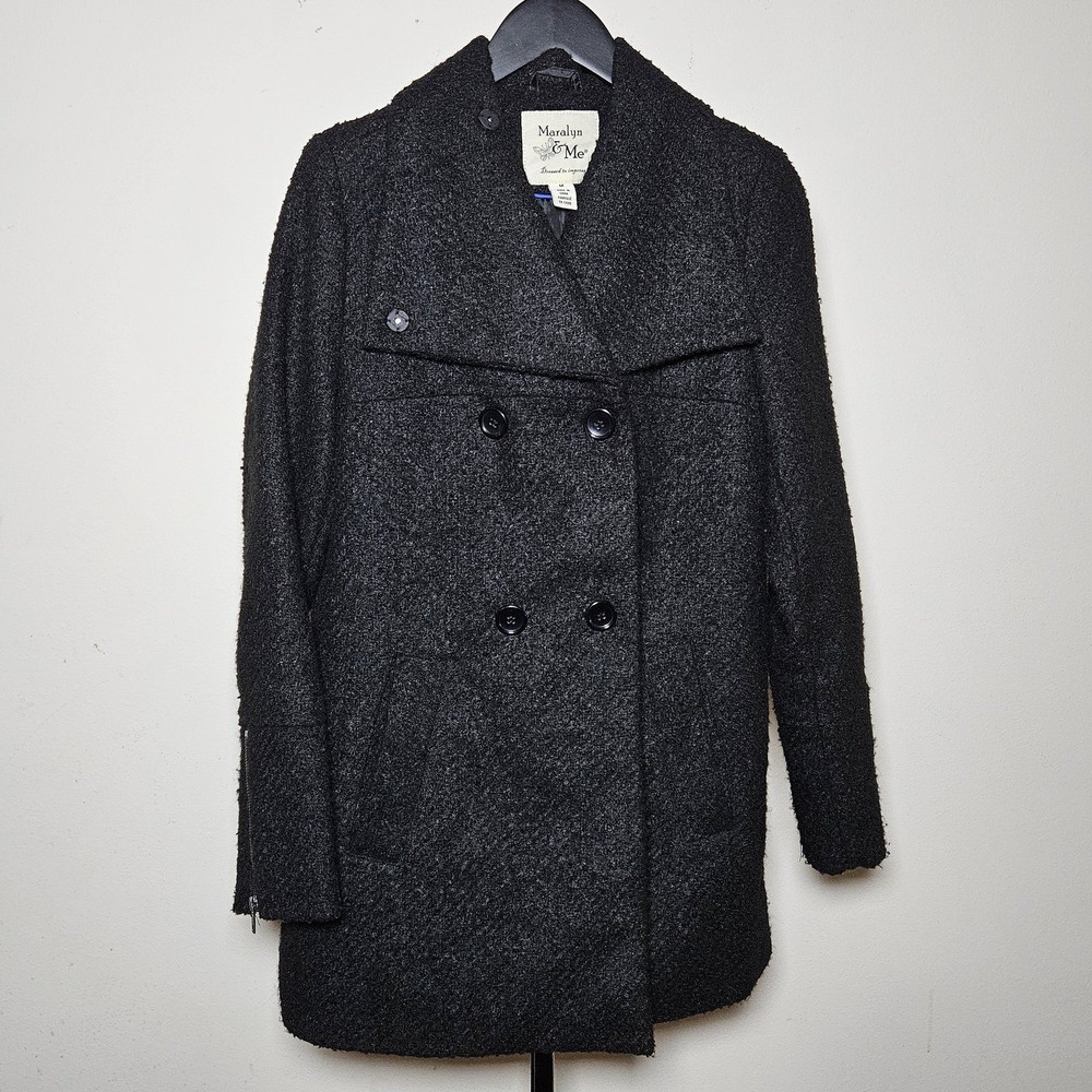 Maralyn & Me Womens Charcoal Boucle Double Breasted Pea Coat Jacket Size M